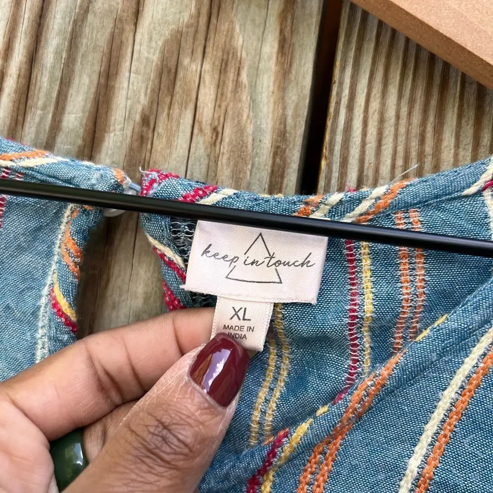 Multi color light weight button down with tie waist. - Picture 6 of 6